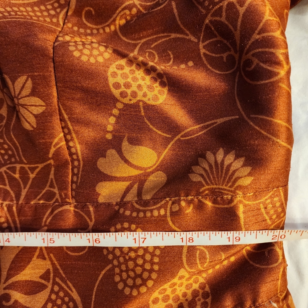 Eshakti Burnt Orange Floral Print Banded High Waist Pleated Taffeta Midi Skirt - Picture 14 of 16